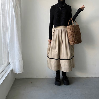 MAGALI コットンシルクストライプラップ風スカート　