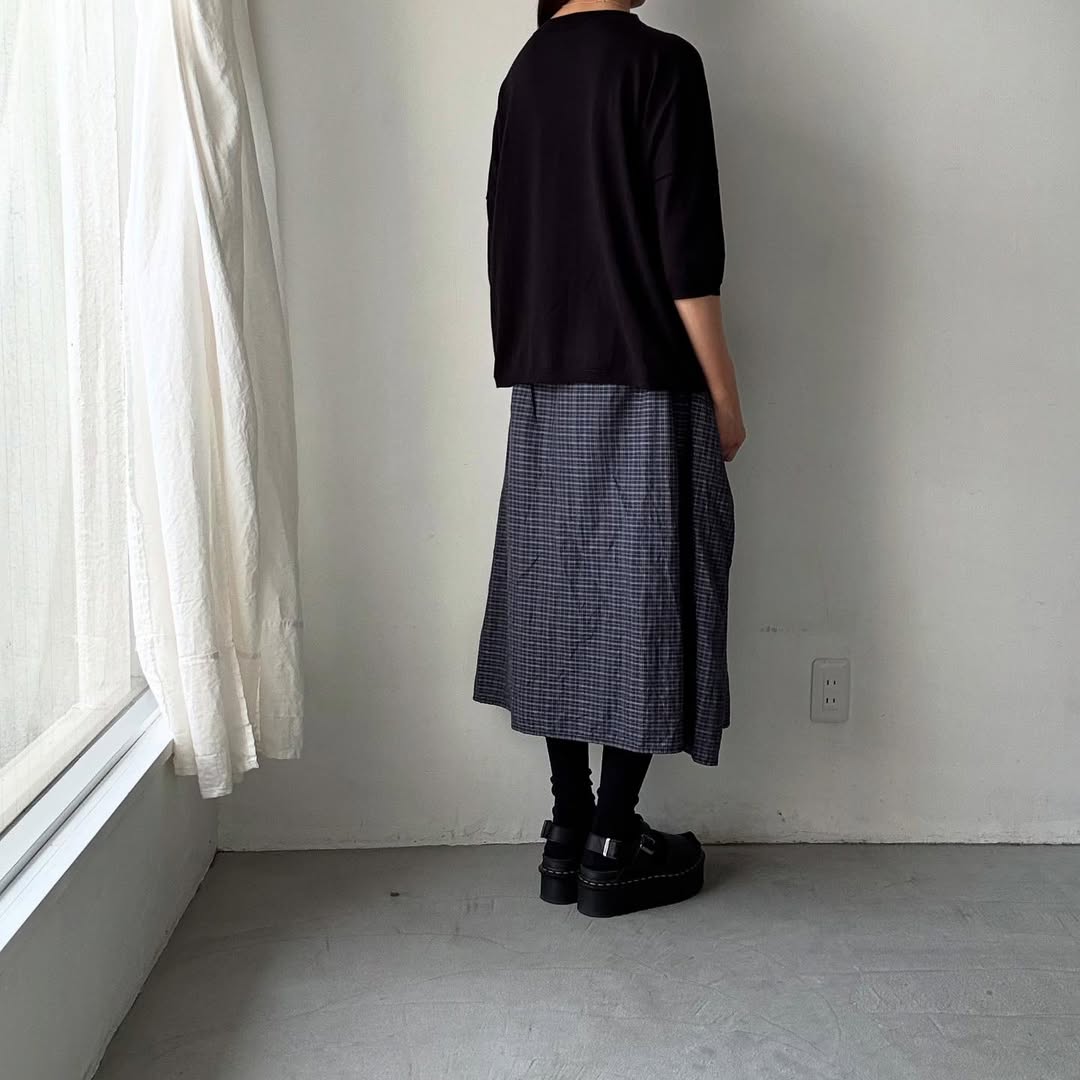 as it is コットンボートネツク５分袖ニット　ブラック