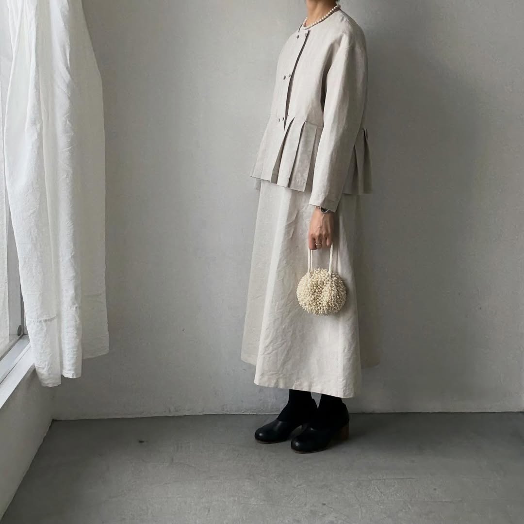 MAGALI ハイカウントコットンリネングレースドレス　オートミール