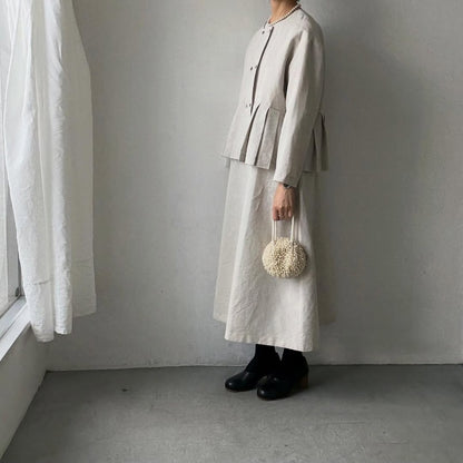 MAGALI ハイカウントコットンリネングレースドレス　オートミール