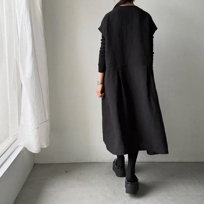 Linenya  リネンフレンチスリーブワンピース　ブラック