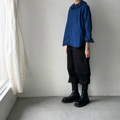 R&D.M.Co インディゴブルーラッフルカラーブラウス