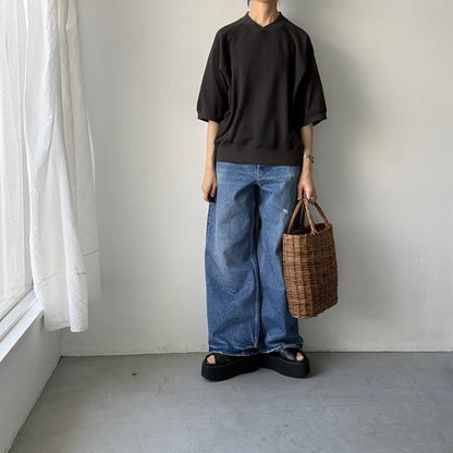 atelier naruse  コットン半袖スウェットシャツ　スミクロ