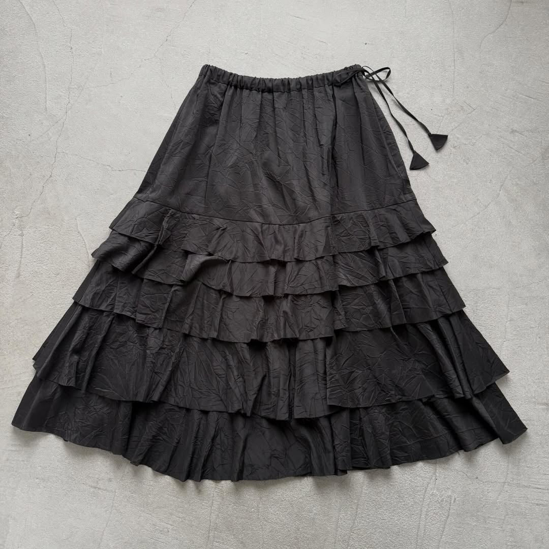 MAGALI コットンシルクブレイドティアードスカート　ブラック