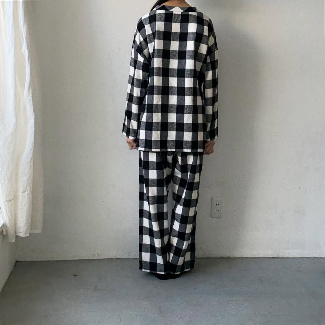 homspun ブロックチェックルームウェアセット　オフホワイト×ブラック