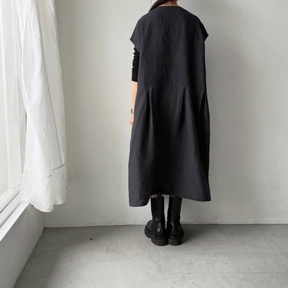 Linenya  リネンフレンチスリーブワンピース　チャコール