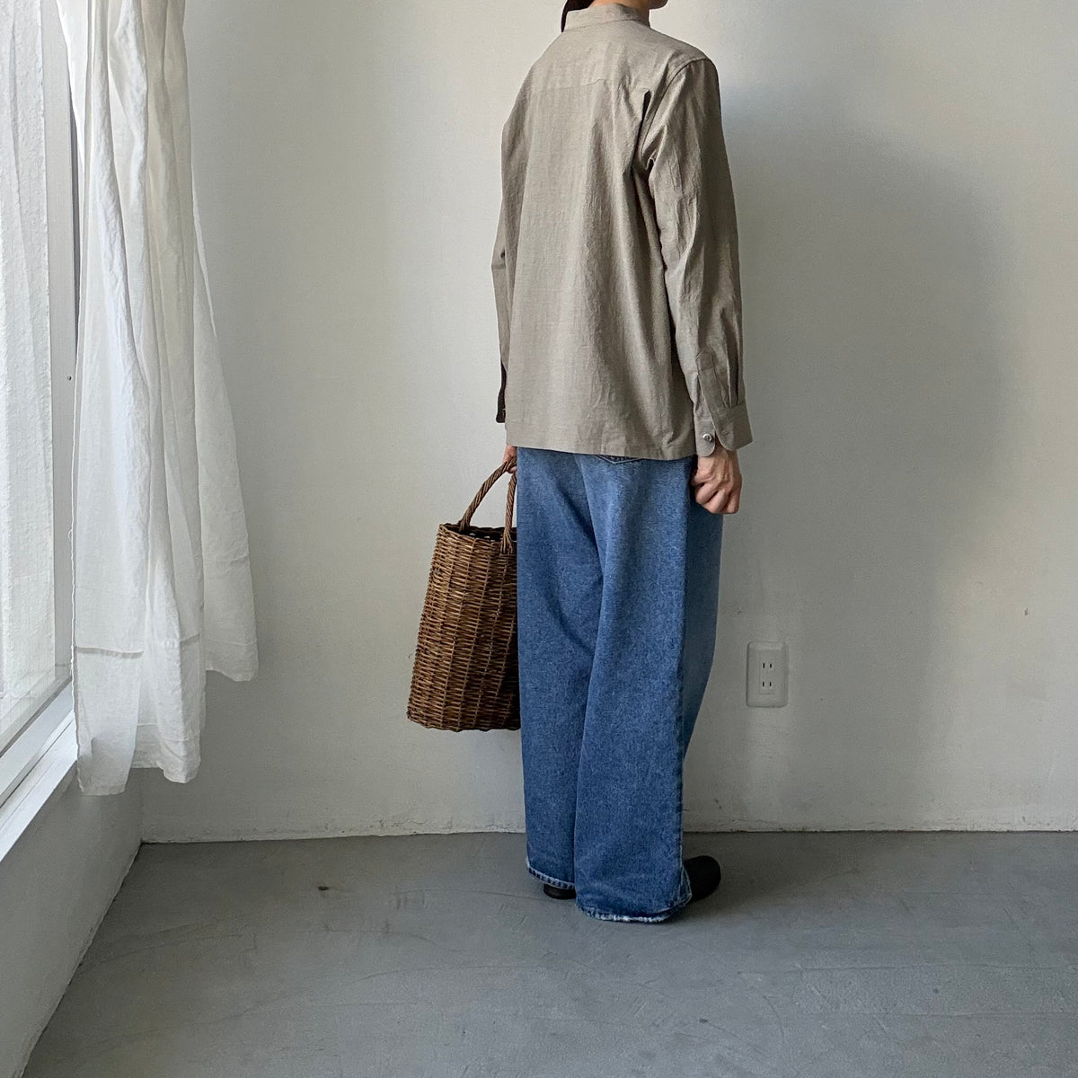 atelier naruse  オーガニックコットングレンチェックバンドカラーシャツ