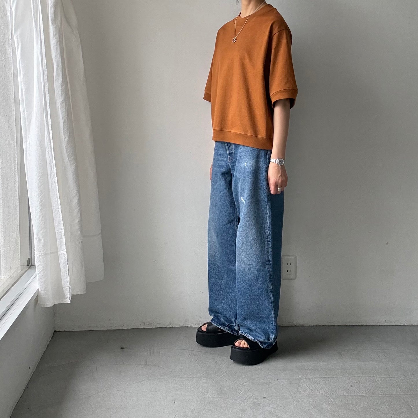 atelier d'antan  Bordet コットンジャージー５分袖プルオーバー　コニャック