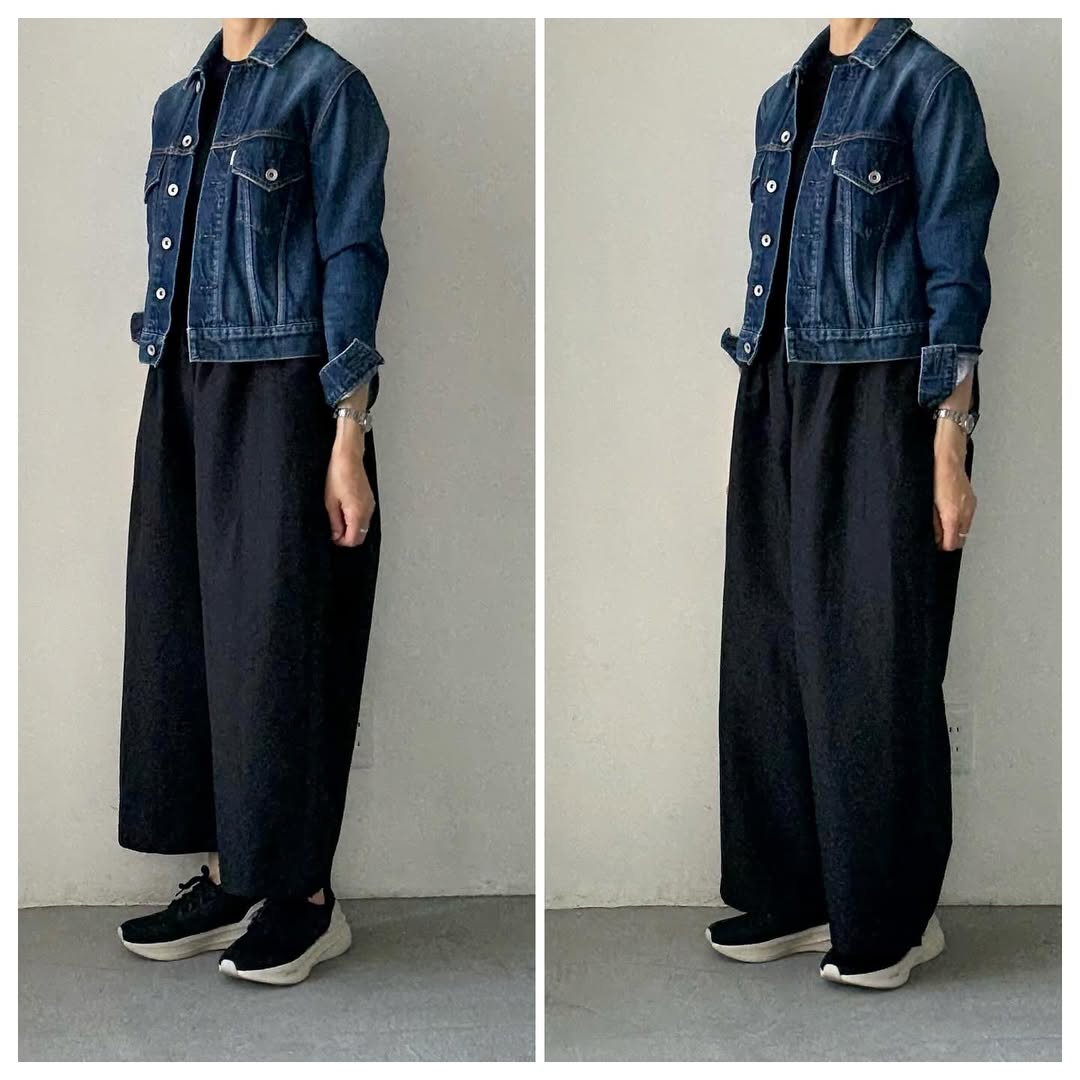 homspun ウールリネンギャザーワイドパンツ　ブラック