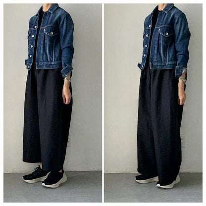 homspun ウールリネンギャザーワイドパンツ　ブラック
