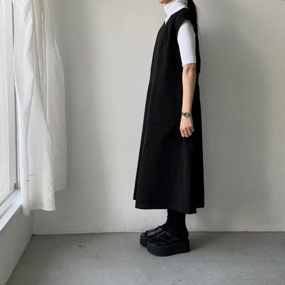 Linenya  フロントタックワンピース
ブラック