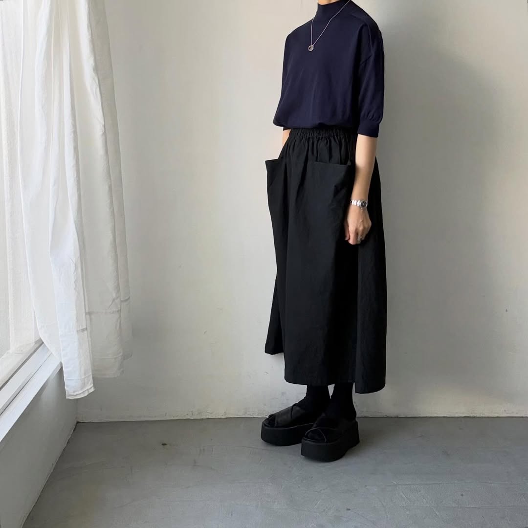 🟡木曜入荷分予約受付中🟡as it is   モックネックコットン5分袖ニット　ネイビー　