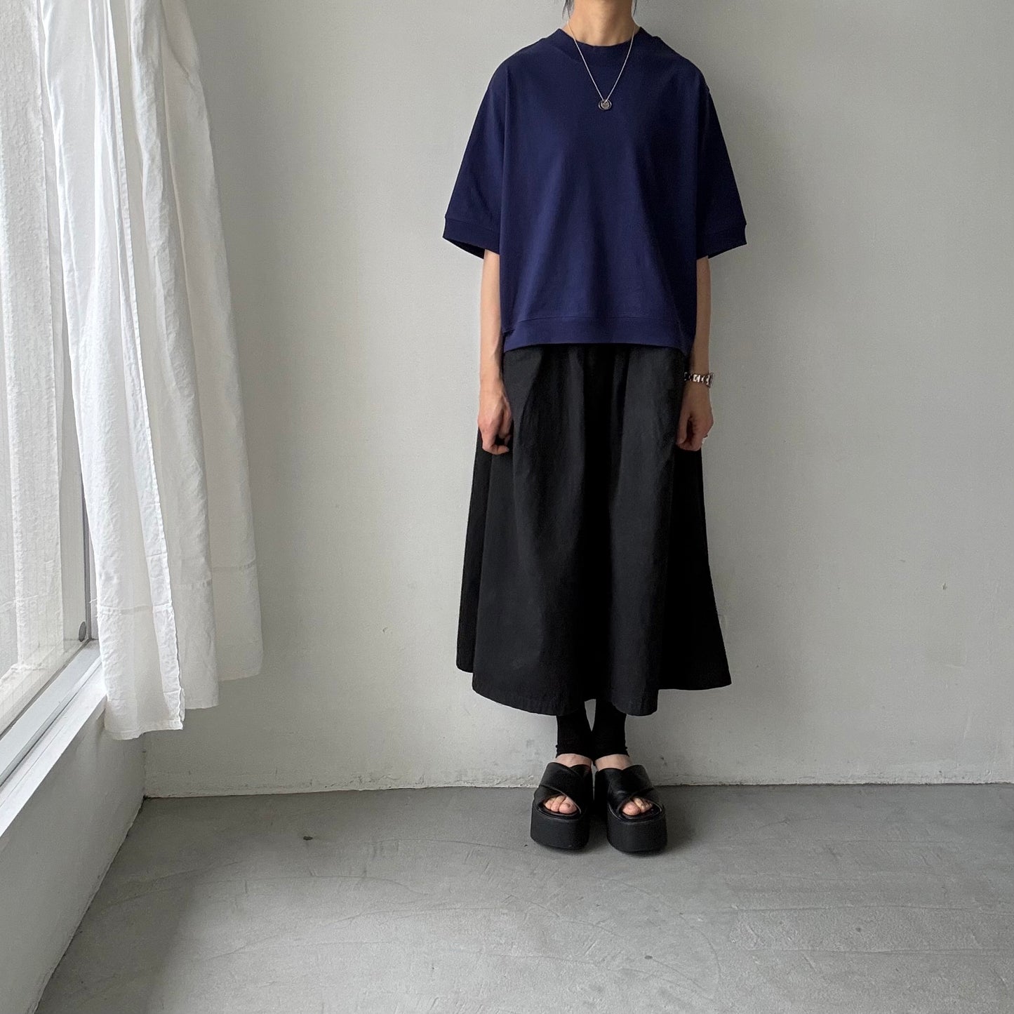 atelier d'antan  Bordet コットンジャージー５分袖プルオーバー　ダークブルー
