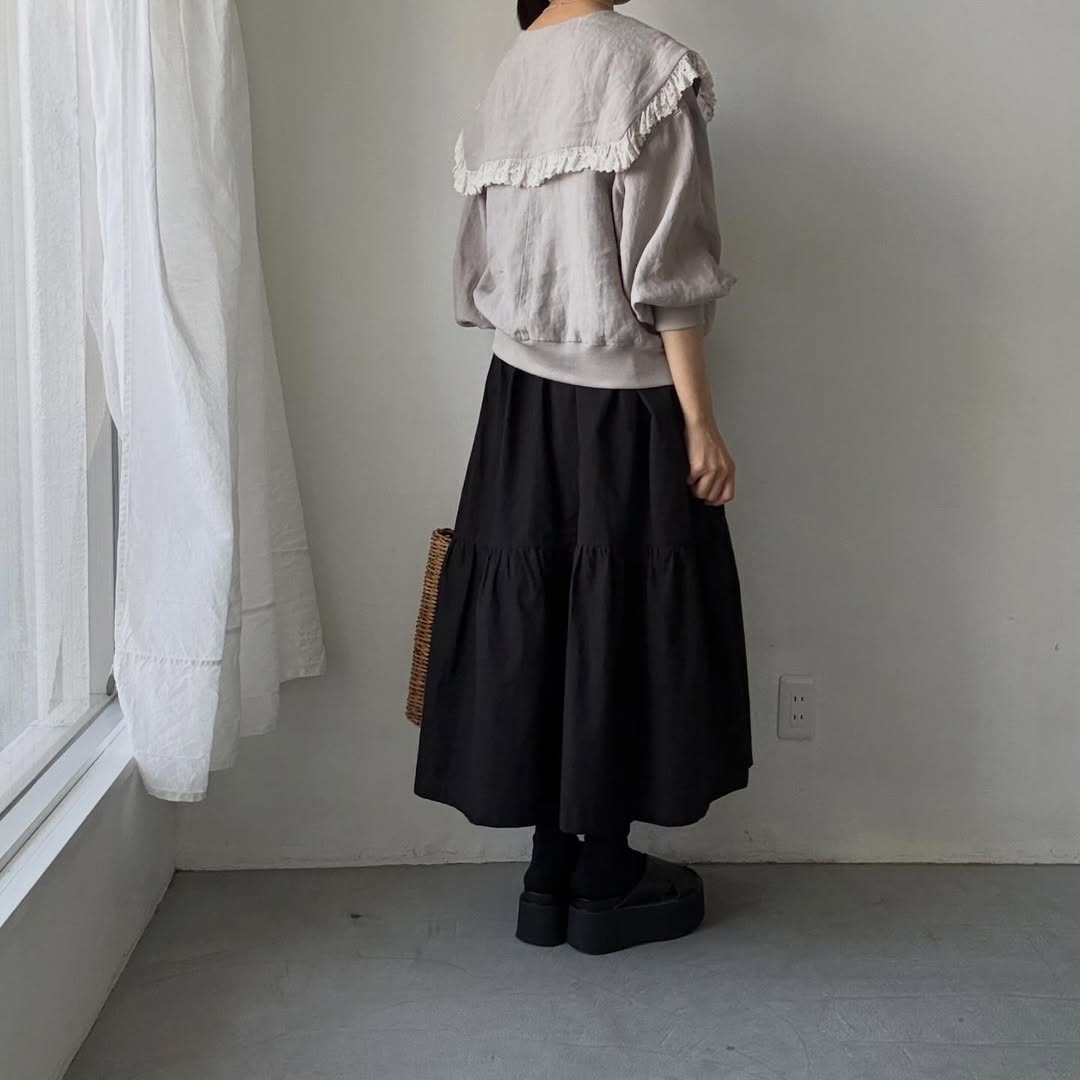 MAGALI コルトレイクリネンレース襟カーディガン　グレー