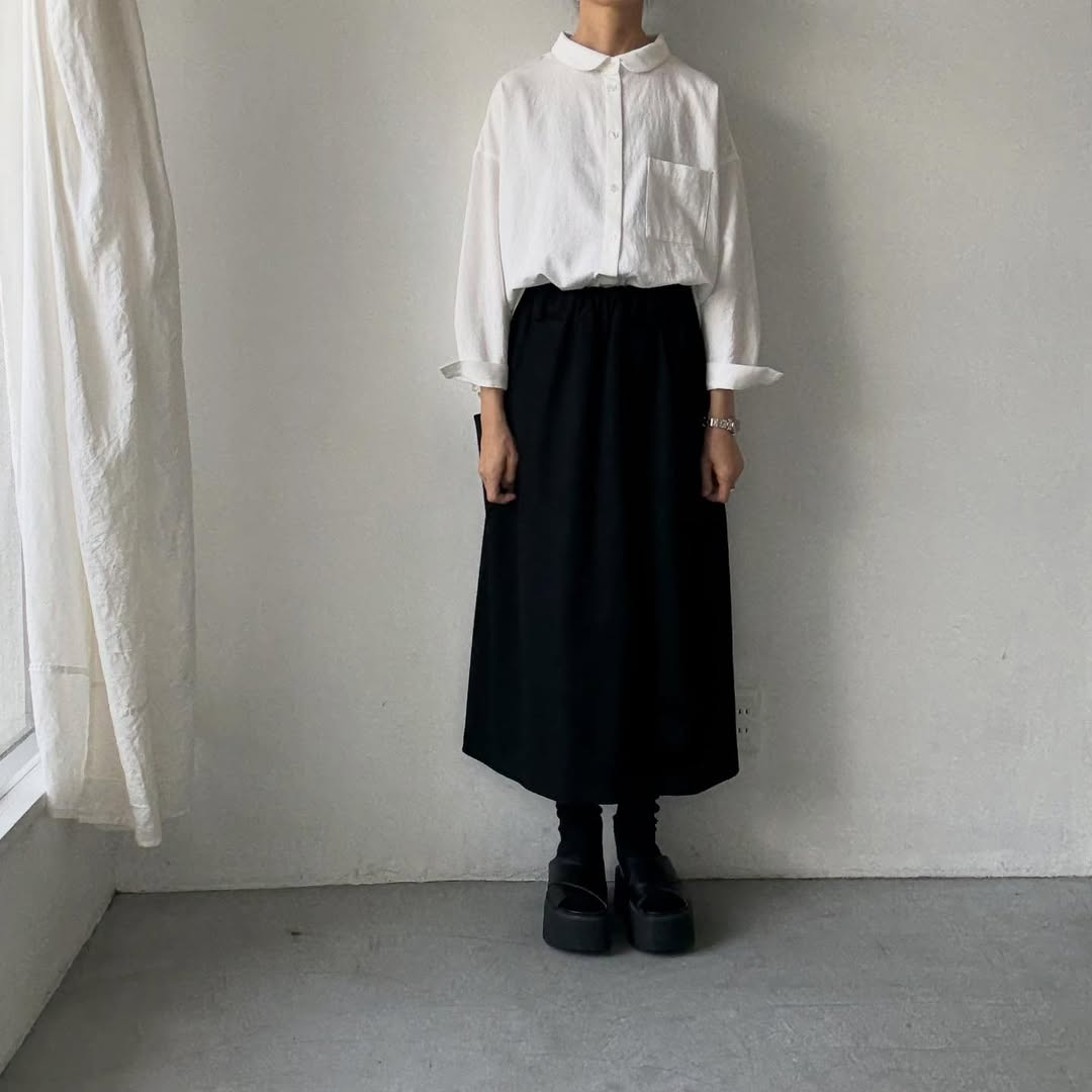 Linenya  コットン丸襟長袖ブラウス　ホワイト