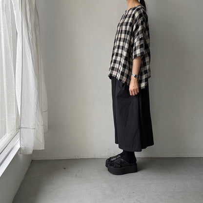 jujudhau ビッグチェックリネンワイドシャツ