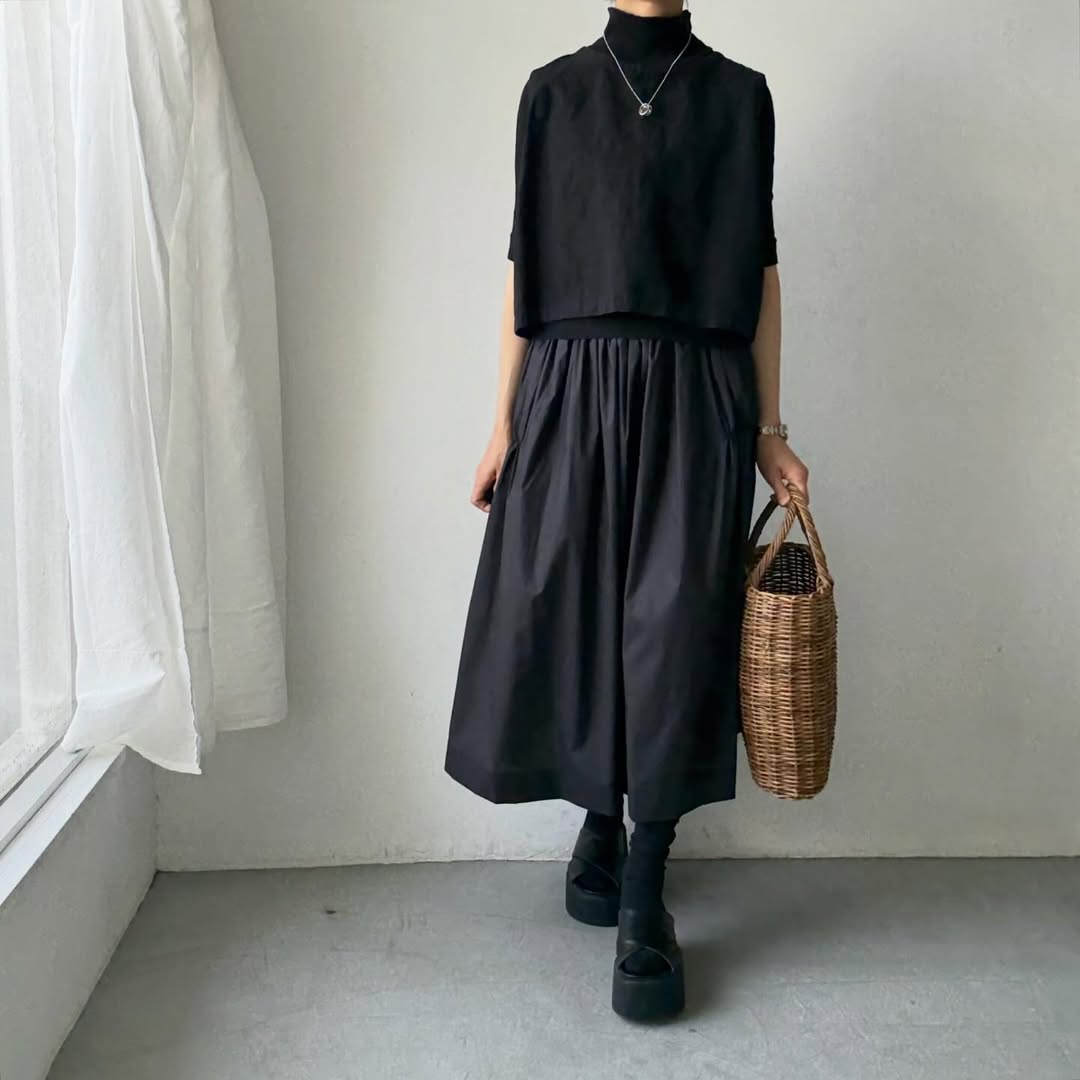 cion  コットンシャーリングギャザースカート　ブラック