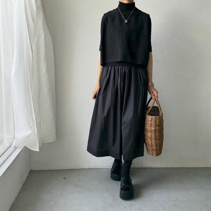 cion  コットンシャーリングギャザースカート　ブラック