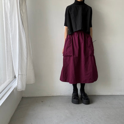 R&D.M.Co 　シュリンクコットンガーメントダイポケットスカート　プラム