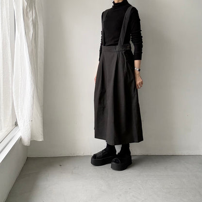 MAGALI キャンバスコットンリネンサスペンダースカート　ブラック
