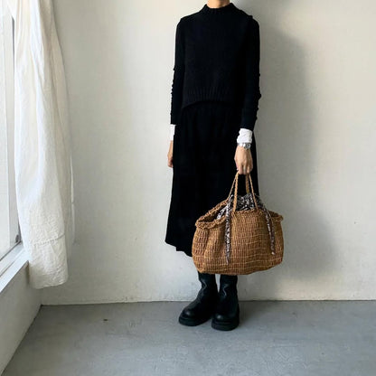 R&D.M.Co  ワイルドベリーリネンドローストリングバッグラージ　ブラック×フラックス