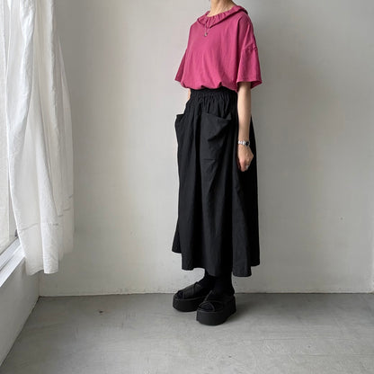 homspun 天竺フリルカラー半袖プルオーバー　ワイン