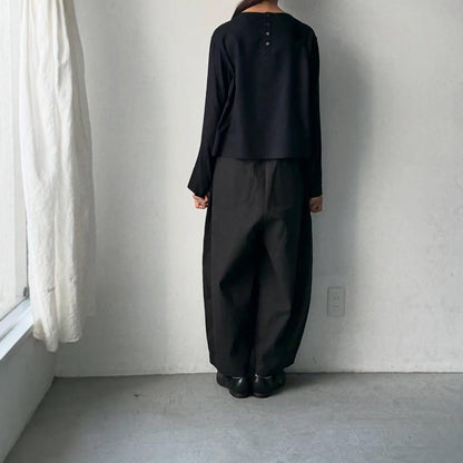 MAGALI コットンリネンアンティークキャンバスフラップパンツ　ブラック