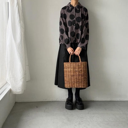 atelier naruse  コットンカットソー水玉ブラウス　ブラウン×ブラック