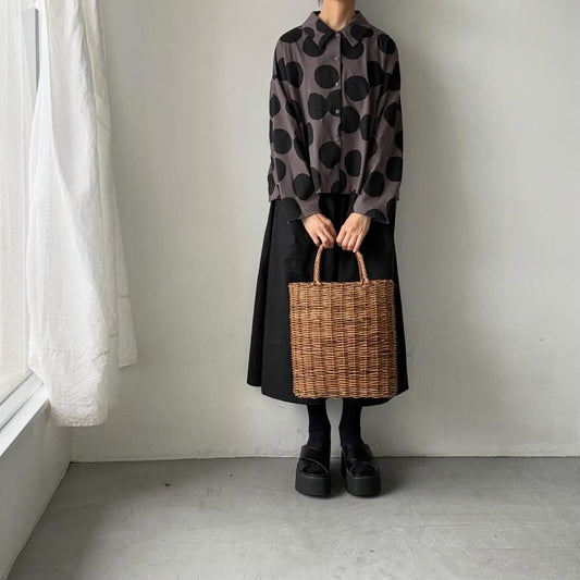 atelier naruse  コットンカットソー水玉ブラウス　ブラウン×ブラック