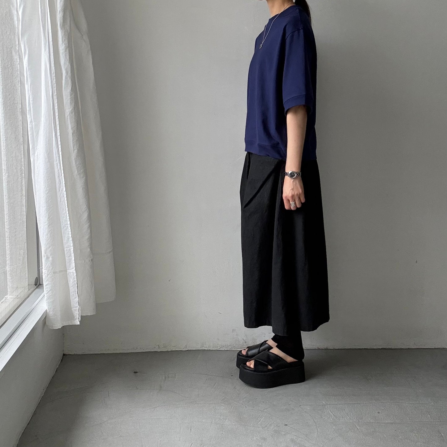 atelier d'antan  Bordet コットンジャージー５分袖プルオーバー　ダークブルー