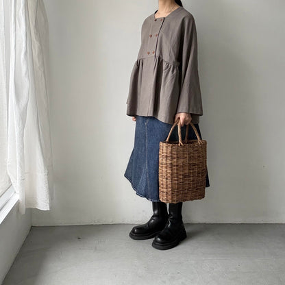 MAGALI  コットンリネンオーバーダイダブルボタンジャケット　グレー