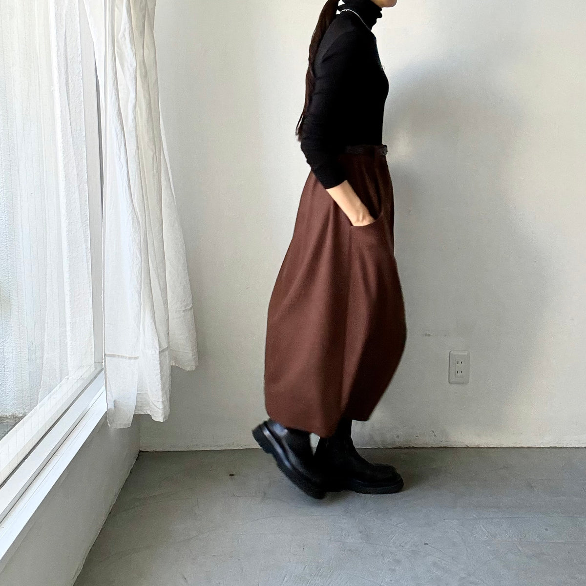atelier naruse ウールポンチギャザースカート　ブラウン