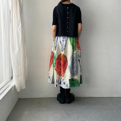 ayanoguchiaya　アートワークプリントタックワイドスカート
