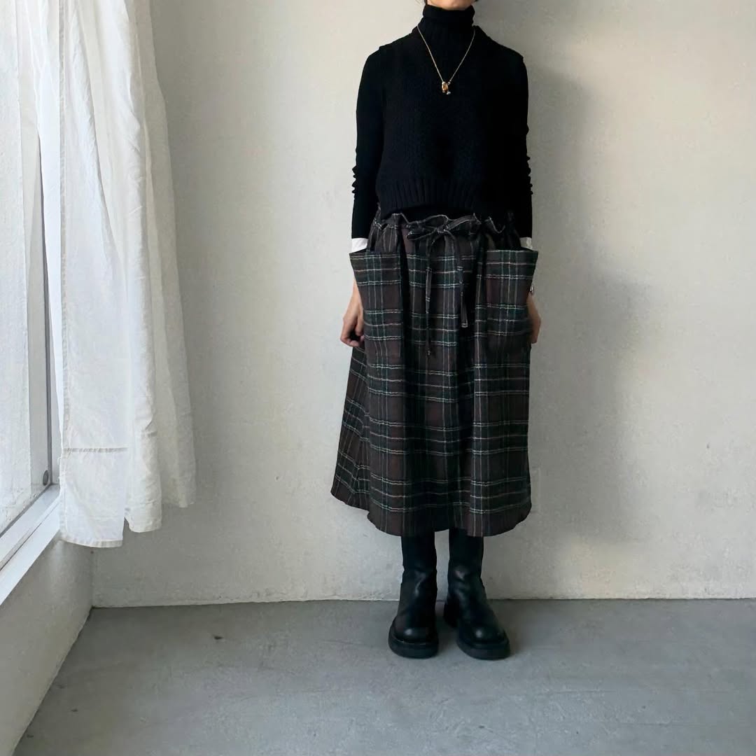 R&D.M.Co ウールタータンチェックストリングスカート