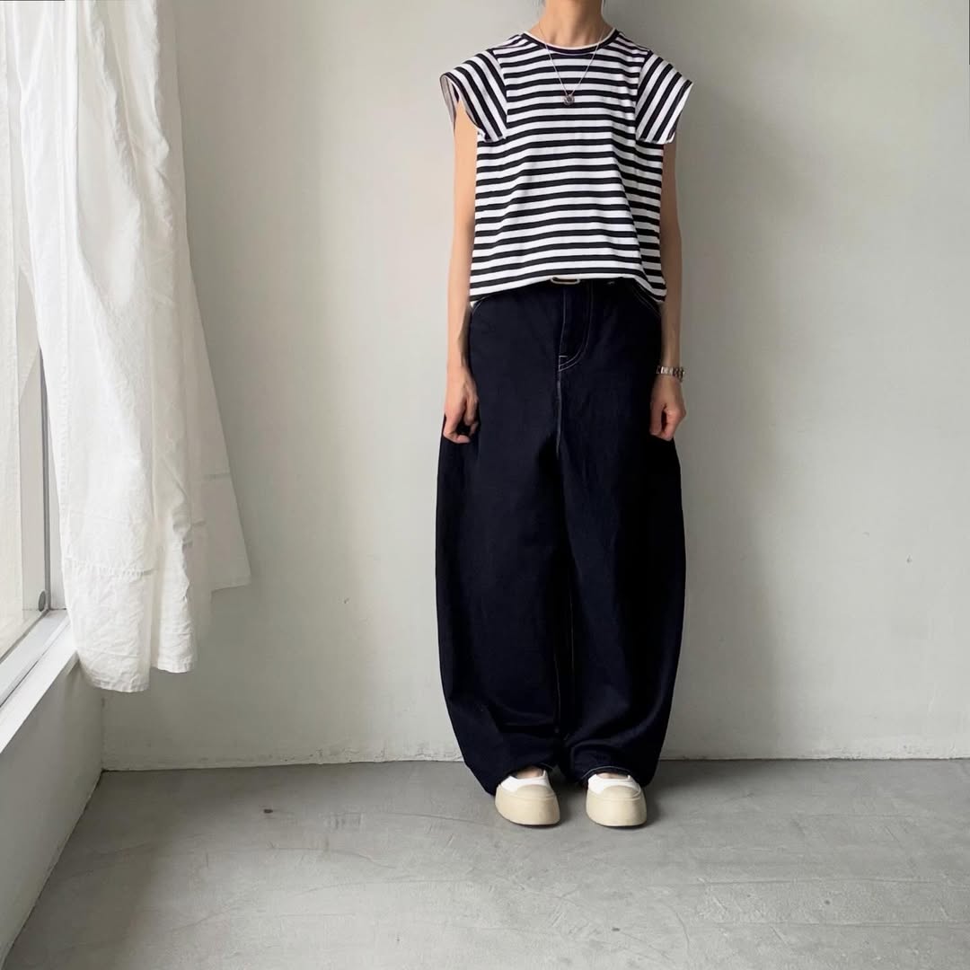 homspun  天竺ボーダーノースリーブプルオーバー　ホワイト×ブラック