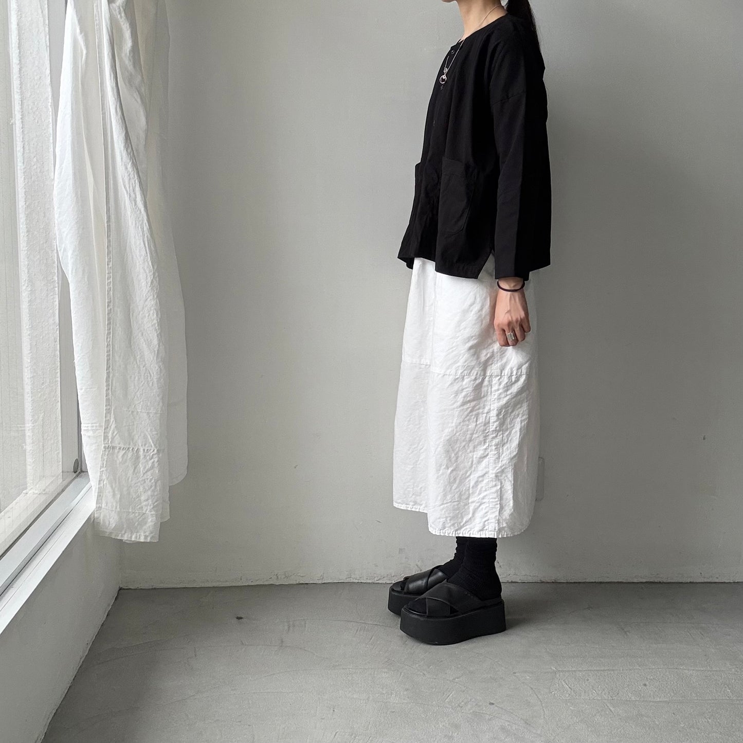 jujudhau デッドストックコットンダブルボタンシャツ　ブラック