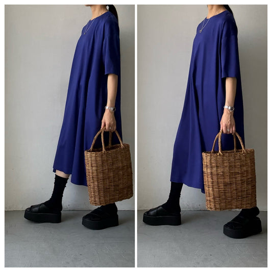 atelier naruse  コットンカットソーコクーンワンピース　ネイビーブルー