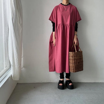 homspun コンパクトウェザービッグギャザーワンピース　ピンク