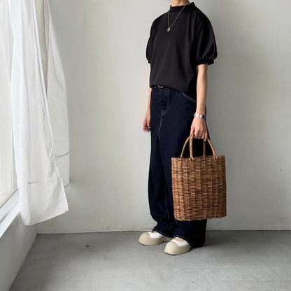 MAGALI コットン天竺ギャザースリーブカットソー　ブラック