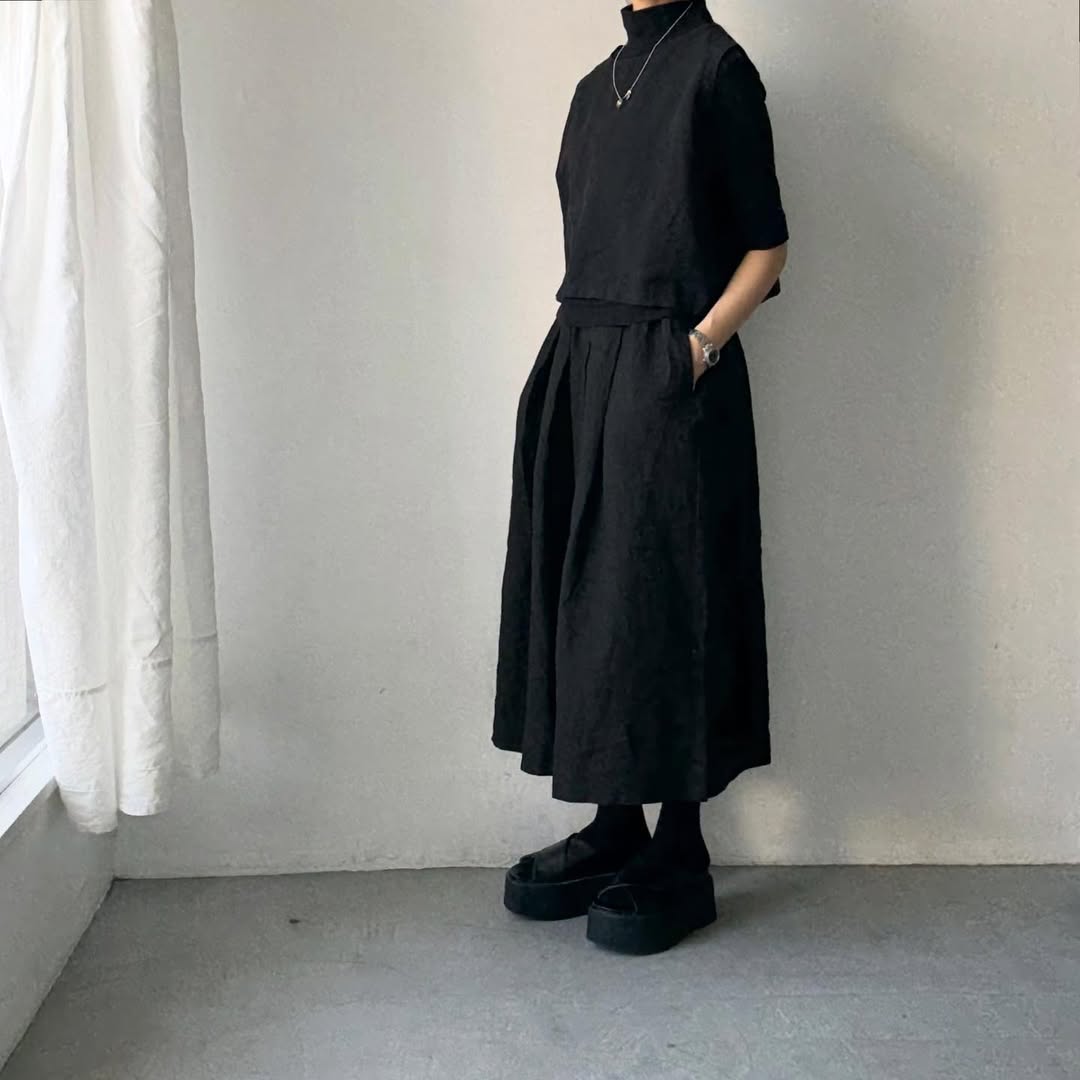 Linenya  リネンタックスカート　ブラック