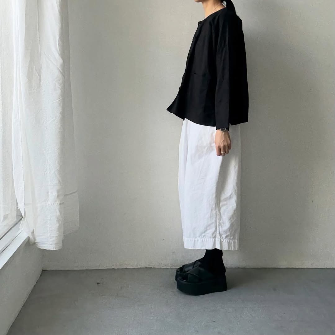 jujudhau デッドストックコットンダブルボタンシャツ　ブラック