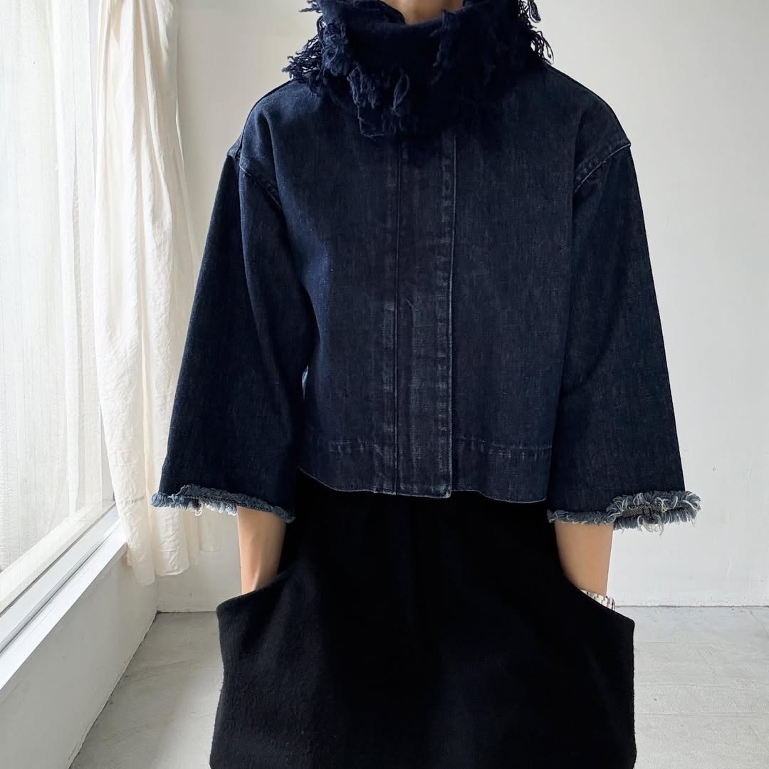 homspun ラムフリンジネックウォーマー　ネイビー