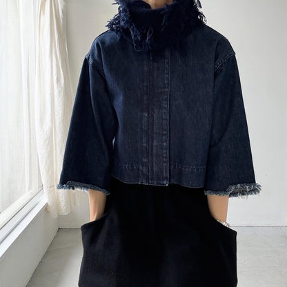 homspun ラムフリンジネックウォーマー　ネイビー