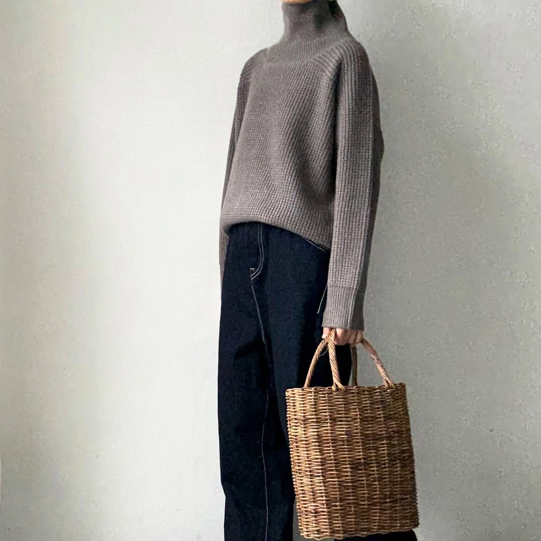 homspun メリノウールワッフル編みプルオーバー　グレー