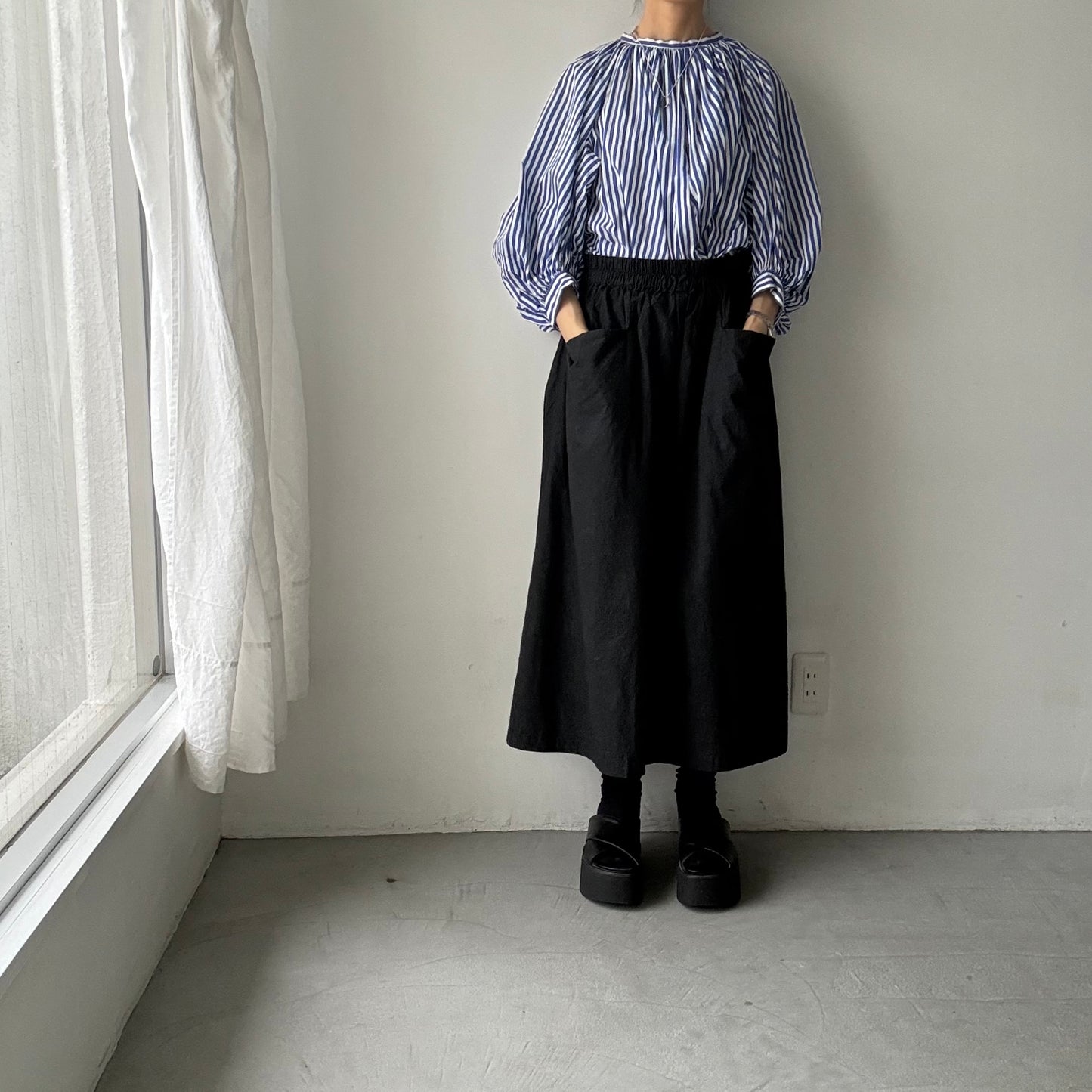 R&D.M.Co キャンディストライプギャザースモック