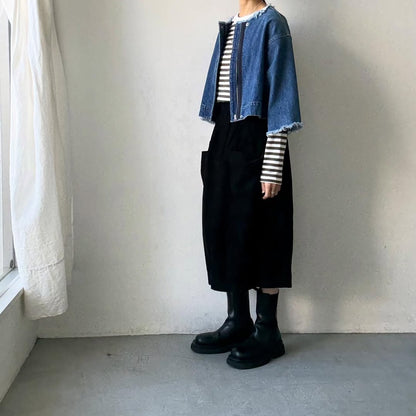 R&D.M.Co 裏起毛ボーダークルーネック長袖Tシャツ　ホワイト×カーキ