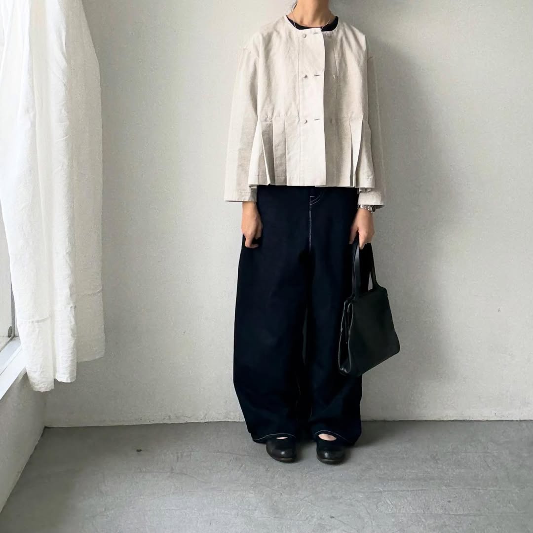 MAGALI ハイカウントコットンリネンダブルボタンジャケット　オートミール