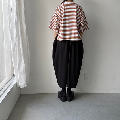 atelier naruse  コットンボーダー半袖カットソー　ブラウン