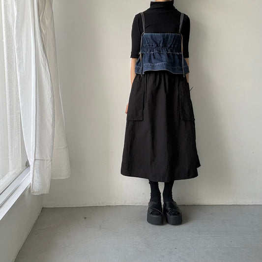 R&D.M.Co 　シュリンクコットンガーメントダイポケットスカート　ブラック