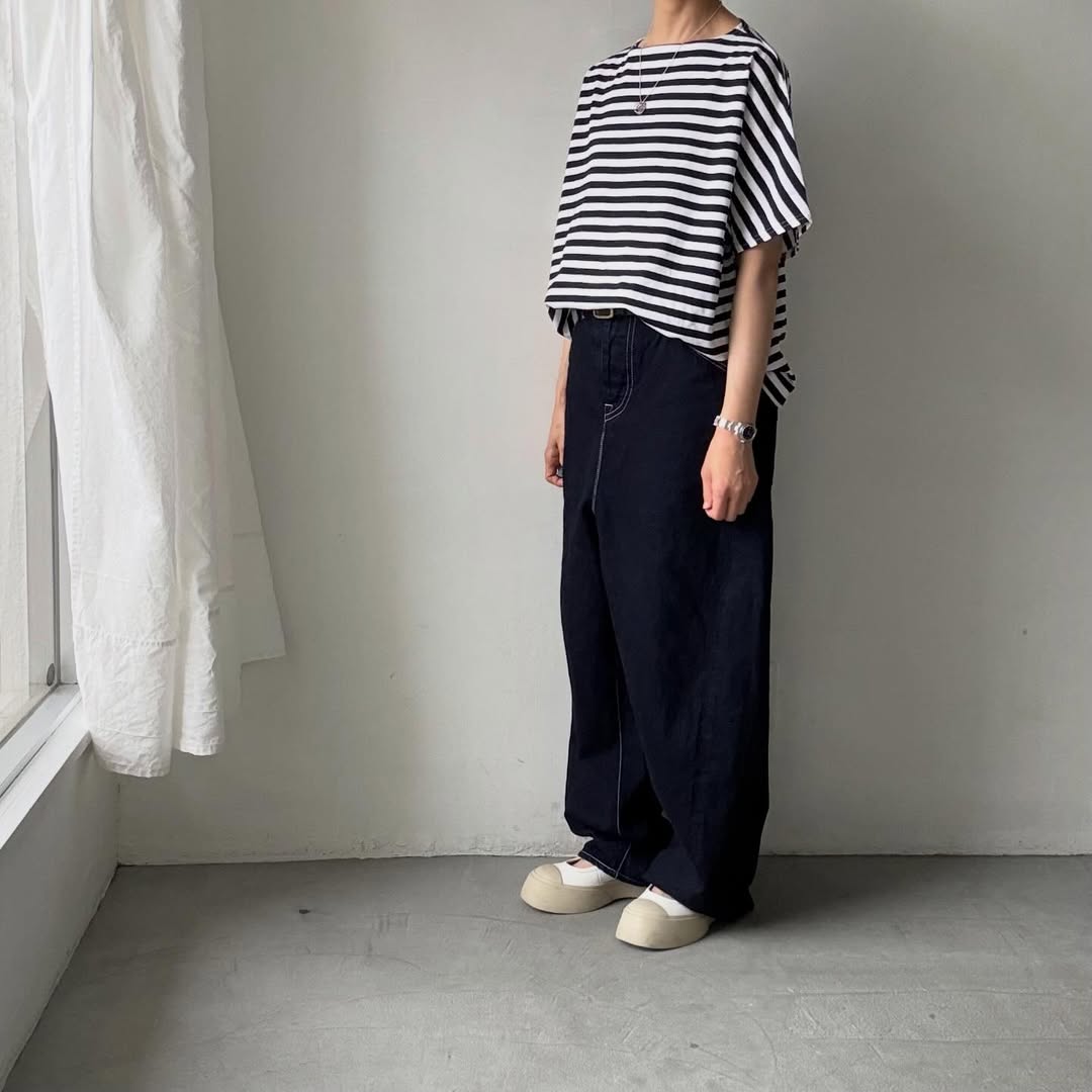 homspun  天竺ボーダー半袖プルオーバー　ホワイト×ブラック